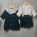 Vêtements Boutique pour enfants tenue en velours vert short à bretelles en coton chemises à