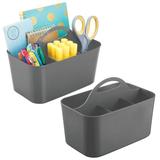 mDesign Small Plastic Caddy Tote for Desktop Office Supplies 2 Pack Dark Gray