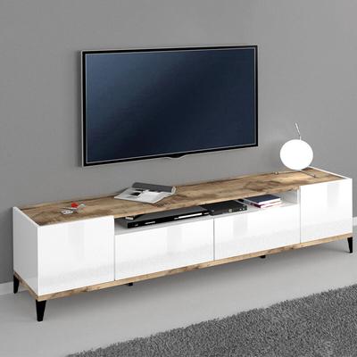 Moderne TV-Bank mit Schubladen 200x40 cm weiß hochglanz Young Wood