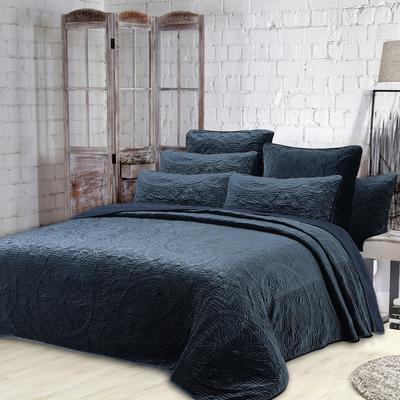 Joanna Velvet Quilt Set by American Home Fashion in Blue (Size KING)