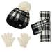 Toddler Baby Girl Boy Winter 3Pcs Buffalo Plaid Hat Set Knit Beanies with Pompom Neck Warmer Gloves Cap Set