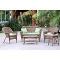 5 Piece Honey Wicker Conversation Set - Green Cushions