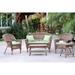 5 Piece Honey Wicker Conversation Set - Green Cushions