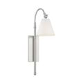 1 Light Modern Metal Wall Sconce with Cylinder White Fabric Shade-24.5 inches H By 6.25 inches W-Satin Nickel Finish Bailey Street Home