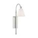 1 Light Modern Metal Wall Sconce with Cylinder White Fabric Shade-24.5 inches H By 6.25 inches W-Satin Nickel Finish Bailey Street Home