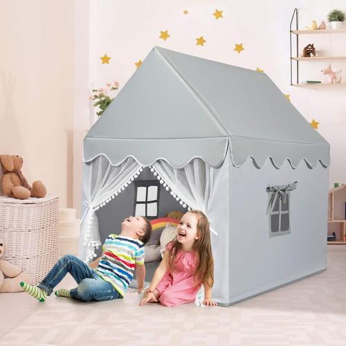 Goplus - Kinderzelt Spielzelt mit Wattepad, 2 Kleine Fenster, Gaze-Vorhaenge, Hausform,