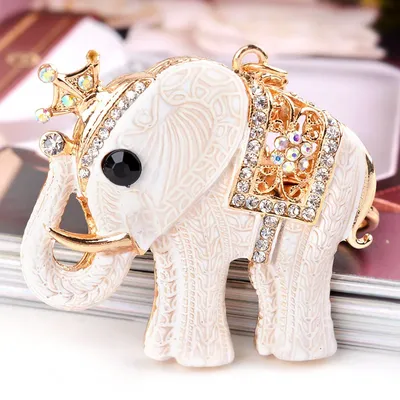 Porte-clés en alliage en forme d'éléphant blanc pour femme pendentif créatif pour sac pratique