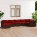 vidaXL 7 Piece Patio Lounge Set with Cushions Poly Rattan Brown - 27.6" x 27.6" x 24" - 27.6" x 27.6" x 24"