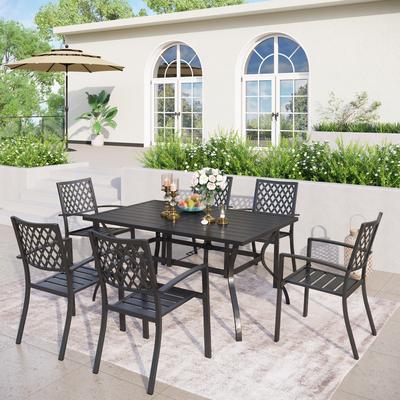 MAISON ARTS Patio Dining Set 7 Piece Metal Rectangle Table and 6 Metal Chairs