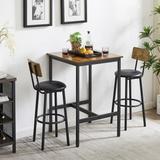 Grondin Industrial Style 3-Piece Bar Table Set with 2 PU Soft Seat Bar Stools and Backrest, Counter Height Dining Set for 2