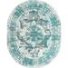 7.83 x 10 Turquoise Blue and Ivory Distressed Medallion Oval Area Throw Rug