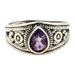 Wisdom Drop,'Polished Sterling Silver Cocktail Ring with an Amethyst Gem'