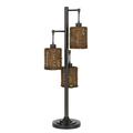 40W X3 Connell Metal Table Lamp with Rattan Shades with A Base 3 Way Rotary Switch Dark Bronze