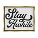 Stupell Industries Stay Awhile Retro Text Casual Vintage Phrase Graphic Art Metallic Gold Floating Framed Canvas Print Wall Art Design by Daphne Polselli