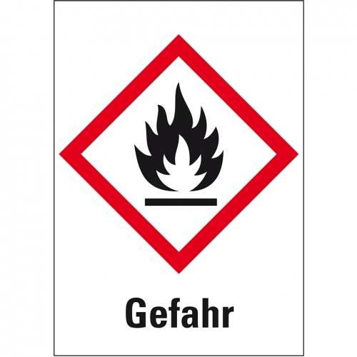 Aufkleber I Gefahrensymbol Flamme GHS 02, Gefahr, Folie, 74x105mm, 500/Rolle, GHS-Verordnung Image