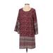 Skies Are Blue Casual Dress - Shift Scoop Neck 3/4 sleeves: Burgundy Floral Dresses - Women's Size Small