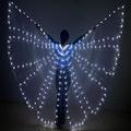 Fiacvrs LED Belly Dance Wings Isis Wings Glow Light Up Belly Dance Costumes with Telescopic Sticks 360° Performance Props LED Wings for Stage, Halloween Party, Christmas Outfits, Bar(White)