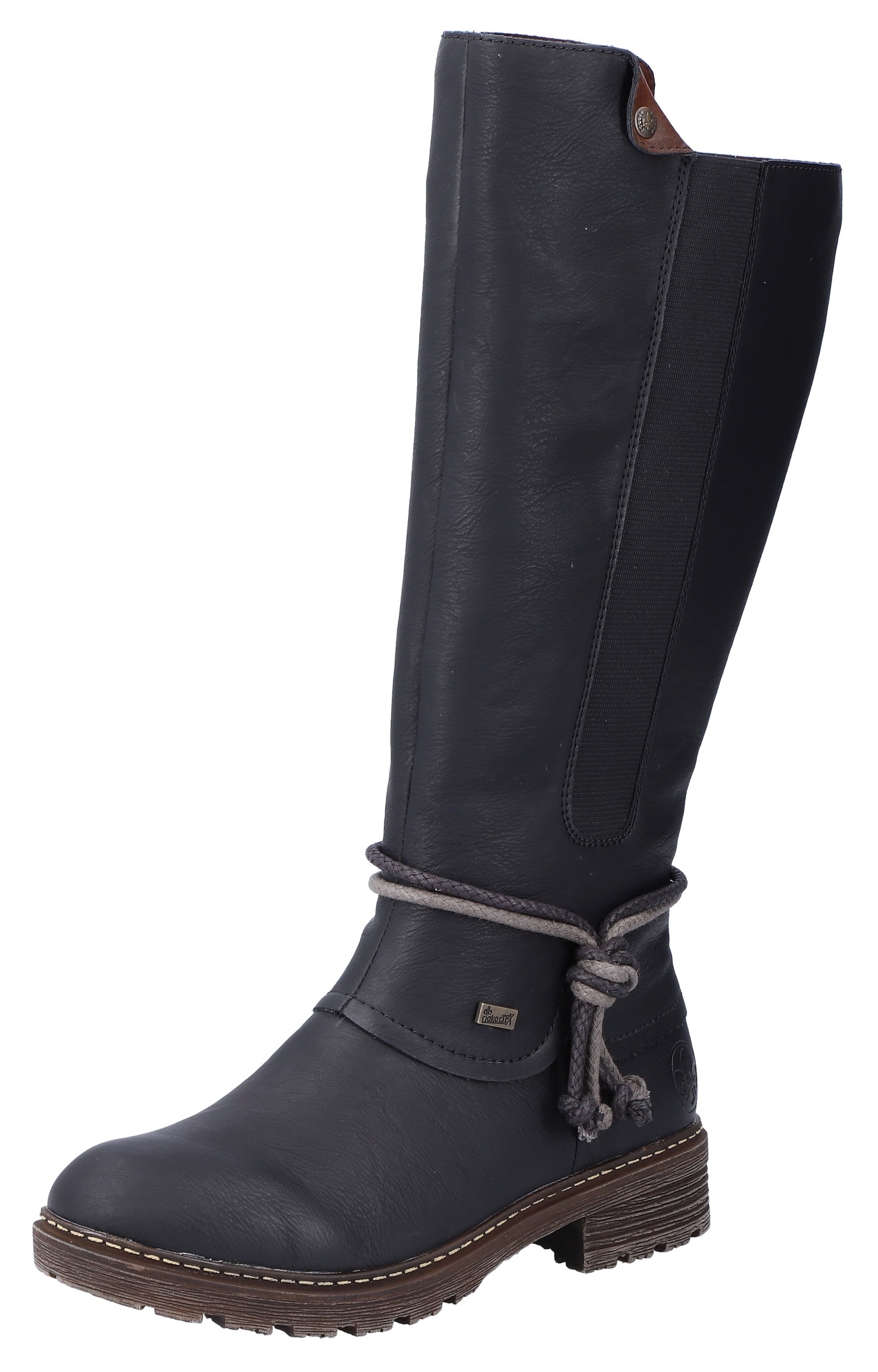 Winterstiefel RIEKER, Damen, Gr. 38, schwarz, Lederimitat, Modisch, Schuhe, Langschaftstiefel, Blockabsatz, TEX-Membran, seitlicher Stretch Image
