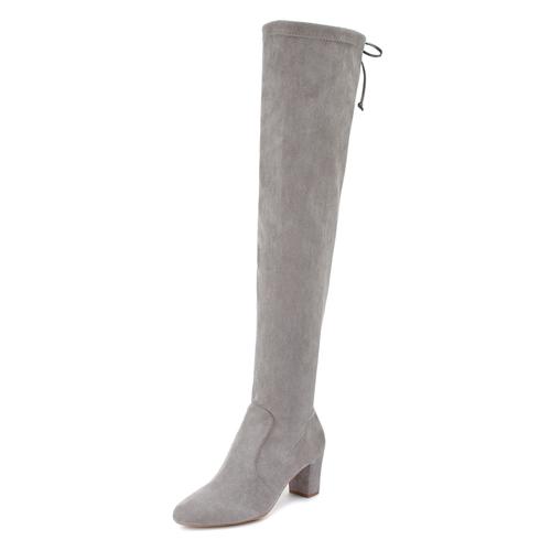 Overkneestiefel LASCANA Gr. 40, Varioschaft, grau (hellgrau) Damen Schuhe Slouchy Boots,Langschaft Stiefel,Schlupf-Boot, weiches Stretchmaterial