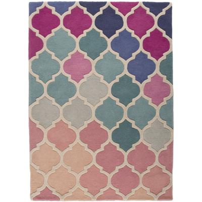 Wollteppich FLAIR RUGS "Rosella", pink (pink, blau), B:120cm H:10mm L:170cm, Wolle, Teppiche, 100% Wolle, mehrfarbig, Ornamente, mit Hoch-Tief-Effekt Image