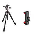 Manfrotto Kit Alu Stativ mit 3 Segmenten und 3-Wege-Neiger, Professionelles Fotozubehör-Kit, Kamerastativ mit Stativkopf & Manfrotto - Smartphone Halterung, Pro Version