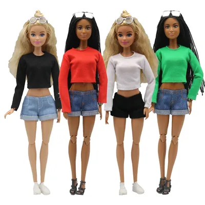 T-shirt à manches longues et col rond pour Barbie vêtements beurre robe longue tenues