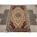 Ahmedani Linen Cream Floral Medallion Rectangle Home Decor Area Rug Hand Knotted Wool Silk Carpet (5 x 3)