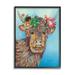 Stupell Industries Bella Cow Cattle Floral Blossom Crown Collaged Painting Painting Black Framed Art Print Wall Art Design by Lisa Morales
