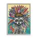Stupell Industries Bold Tribal Raccoon Mixed Ephemera Collage Painting Painting Gray Framed Art Print Wall Art Design by Lisa Morales