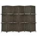 Brown 6 Panel Folding Room Divider 6Ft Weave Fiber Screen W/ 2 Display Shelves