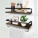 Floating Shelves for Wall Set of 2 Storage Shelves with Rail and Towel Bar Decorative Storage Shelves for Kitchen Bathroom Living Room Bedroom Rustic Decor Accessories-Brown