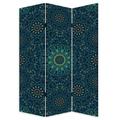 72 Inch 3 Panel Canvas Foldable Room Divider Bohemian Design Teal Blue- Saltoro Sherpi