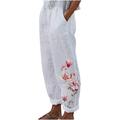 Mrat High Waist Yoga Pants Full Length Pants Ladies Summer Casual Loose Cotton And Linen Pocket Printed Trousers Pants Linen Overalls Jumpsuit