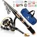 BNTTEAM Spinning Rod and Reel Combo 2.1m 2.4m 3.0m 3.6m Carbon Telescopic Fishing Rod 14BB Fishing Reel Bag Lures Line Hooks Set