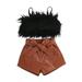 Canrulo Toddler Baby Girls Summer Outfits Strap Fluffy Fur Cropped Tank Top PU Leather Shorts Pants 2PCS Clothes Black 4-5 Years