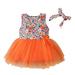 TAIAOJING Baby Girl Summer Dress Toddler Kids Bohemian Floral Prints Ball Gown Tulle Sleeveless Hairband Princess Dresses 12-18 Months