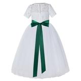 Ekidsbridal White Floral Lace Tulle Flower Girl Dresses Wedding Reception Mini Bridal Gown for Toddlers LG2R7 12