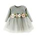 ZMHEGW Toddler Girl Dress Kids Floral Ribbed Long Sleeve Mesh Embroidered Tulle Ball Gown Dress Princess Girl Clothes 12-18 Months