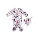 Sunisery 2PCS Newborn Infant Baby O-Neck Floral Cartoon Print Sleeping Pocket Round Hat Purple 0-3 Months