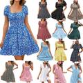 Women s Boho Dress Chiffon Print Casual Summer Sundresses Short Sleeve Swing Flowy Beach Mini Dresses