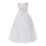 Ekidsbridal White Floral Lace Neck A-Line Keyhole Back Flower Girl Dress Wedding Gown 178R2 2