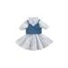 Seyurigaoka Baby Short Sleeve Dress + Denim Vest Simple Adjustable Bandage