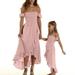 Nokiwiqis Parent-child Off-shoulder Dress with Ruffled Hem Pink Clothing