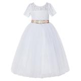 Ekidsbridal White Floral Lace Tulle Flower Girl Dresses Wedding Reception Mini Bridal Gown for Toddlers LG2R7 5