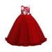 URMAGIC 4-14 Years Girls Sleeveless Floral Bridesmaid Dress Kids 3D Bow Princess Pageant Lace Prom Ball Gown Formal Maxi Dress