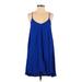 Bella Luxx Casual Dress - A-Line Plunge Sleeveless: Blue Print Dresses - Women's Size Small