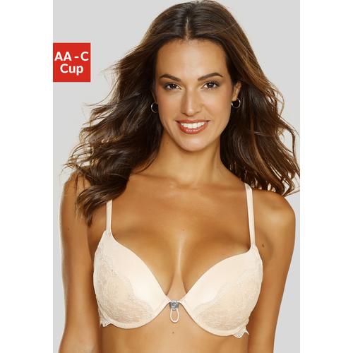 Push-up-BH LASCANA Gr. 70, Cup C, braun (toffee) Damen BHs BH Hochzeitsdessous Hochzeitswäsche Push-up-BH Spitzenwäsche Bügel-BH Schalen-BH Spitzen-BH Dirndl-BH Trachtenwäsche mit verstellbarer vorderer Mitte, Dessous