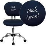 Personalized Mid-Back Navy Mesh Swivel Task Office Chair with Chrome Base [H-2376-F-NAVY-TXTEMB-GG] - Flash Furniture H-2376-F-NAVY-TXTEMB-GG