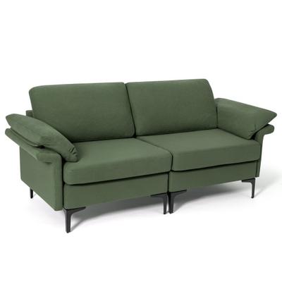 Costway Modern Fabric Loveseat Sofa for with Metal Legs and Armrest Pillows-Army Green