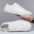 Baskets en cuir véritable à lacets pour hommes chaussures plates blanches chaussures